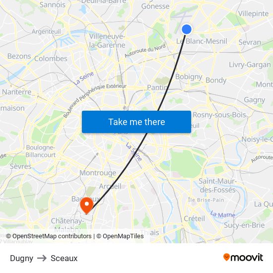 Dugny to Sceaux map