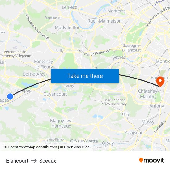 Elancourt to Sceaux map