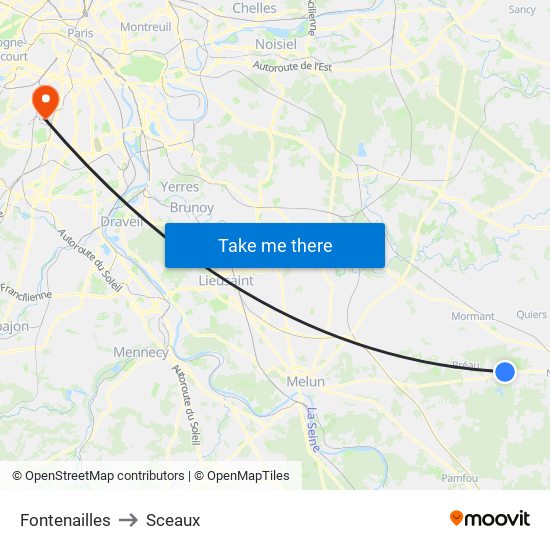 Fontenailles to Sceaux map