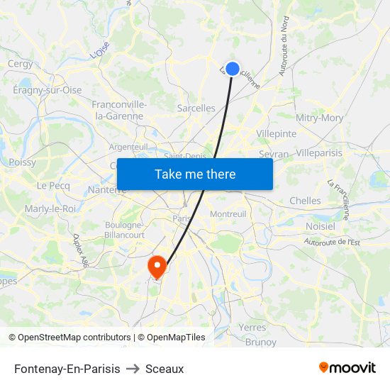 Fontenay-En-Parisis to Sceaux map
