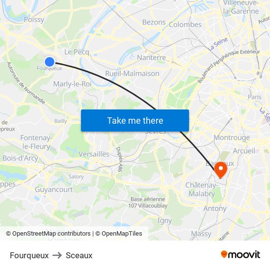 Fourqueux to Sceaux map