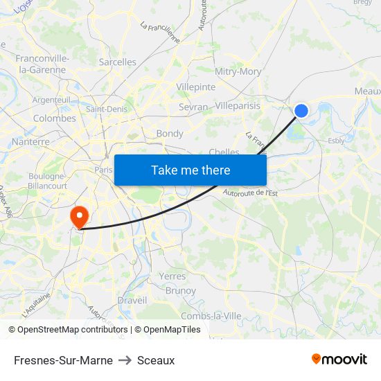 Fresnes-Sur-Marne to Sceaux map