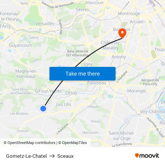 Gometz-Le-Chatel to Sceaux map