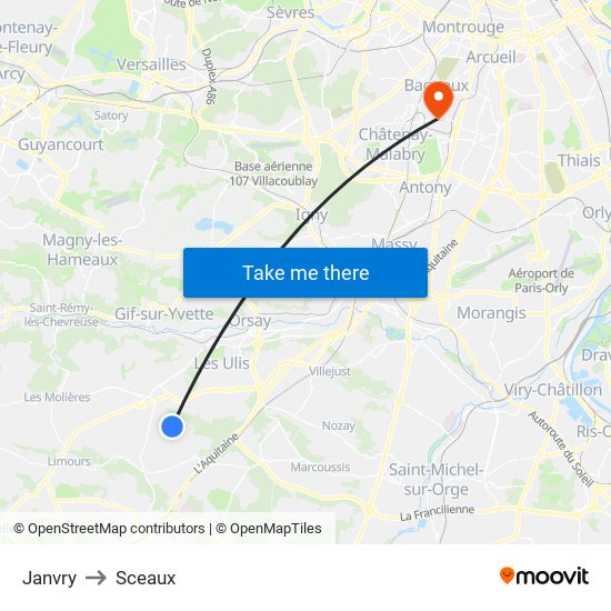 Janvry to Sceaux map