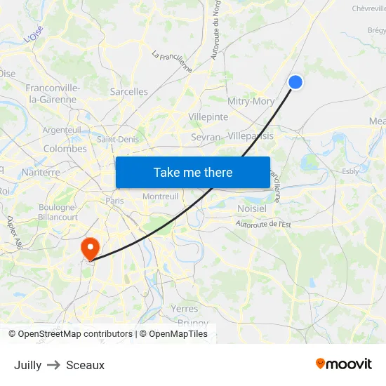 Juilly to Sceaux map