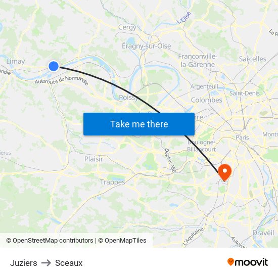 Juziers to Sceaux map