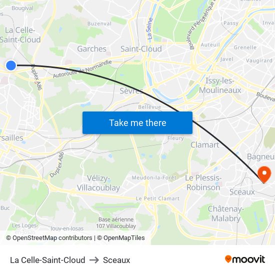La Celle-Saint-Cloud to Sceaux map