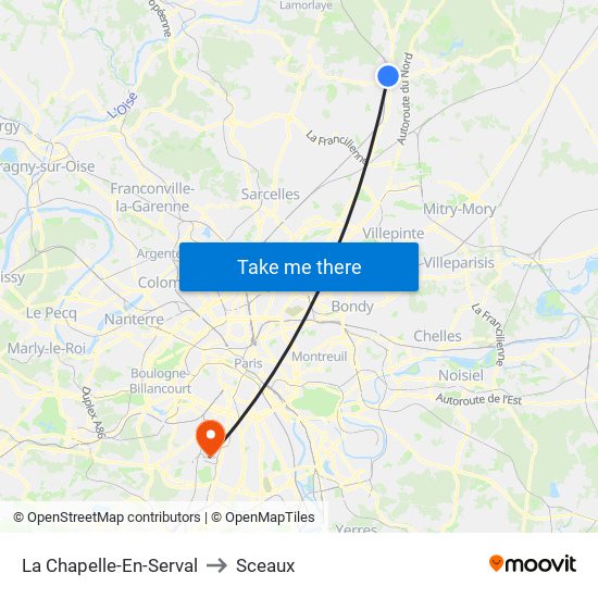 La Chapelle-En-Serval to Sceaux map
