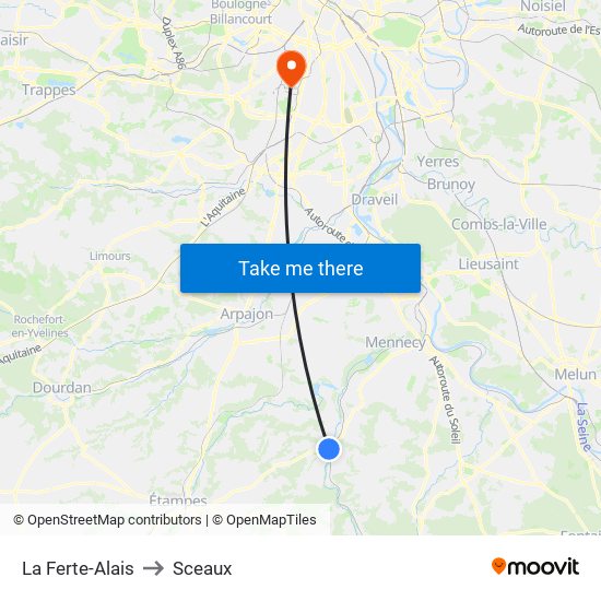 La Ferte-Alais to Sceaux map