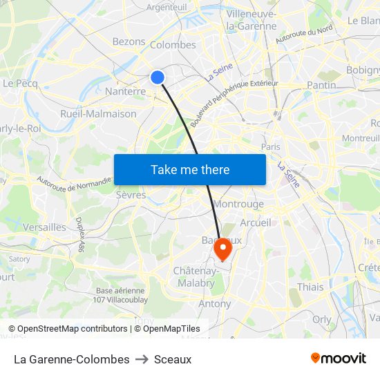 La Garenne-Colombes to Sceaux map