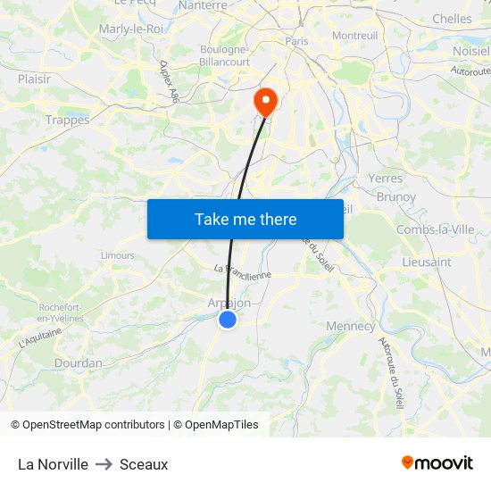 La Norville to Sceaux map