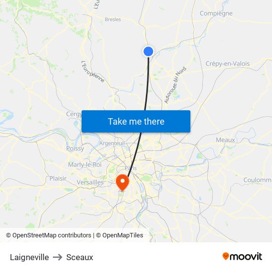 Laigneville to Sceaux map