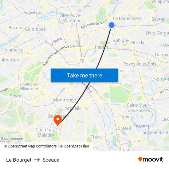 Le Bourget to Sceaux map