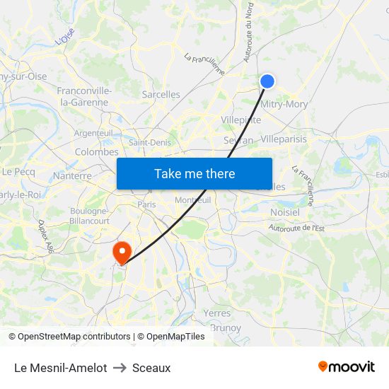 Le Mesnil-Amelot to Sceaux map
