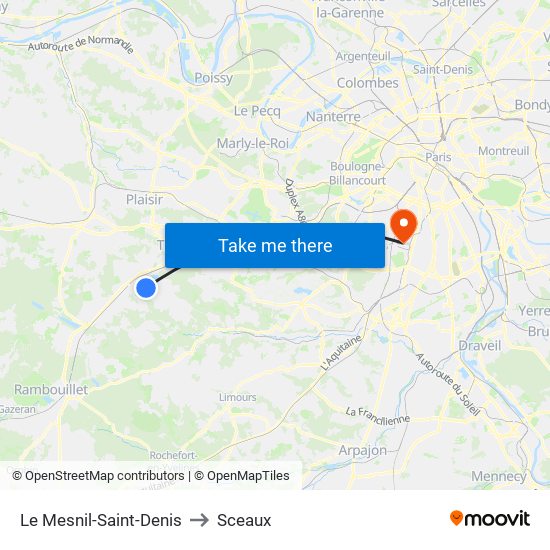 Le Mesnil-Saint-Denis to Sceaux map