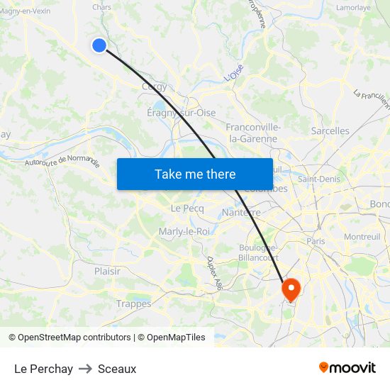 Le Perchay to Sceaux map