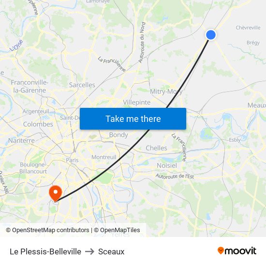 Le Plessis-Belleville to Sceaux map