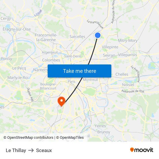 Le Thillay to Sceaux map