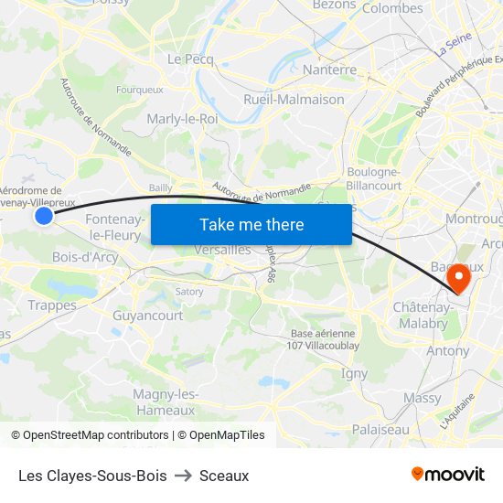 Les Clayes-Sous-Bois to Sceaux map
