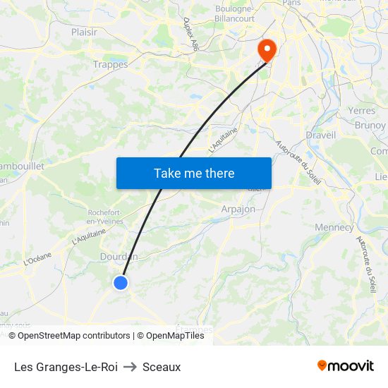 Les Granges-Le-Roi to Sceaux map