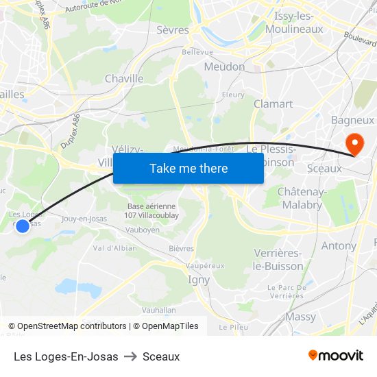 Les Loges-En-Josas to Sceaux map