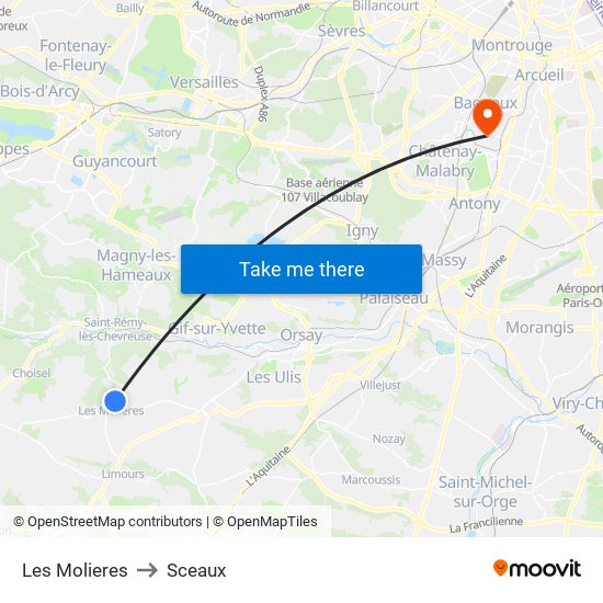 Les Molieres to Sceaux map