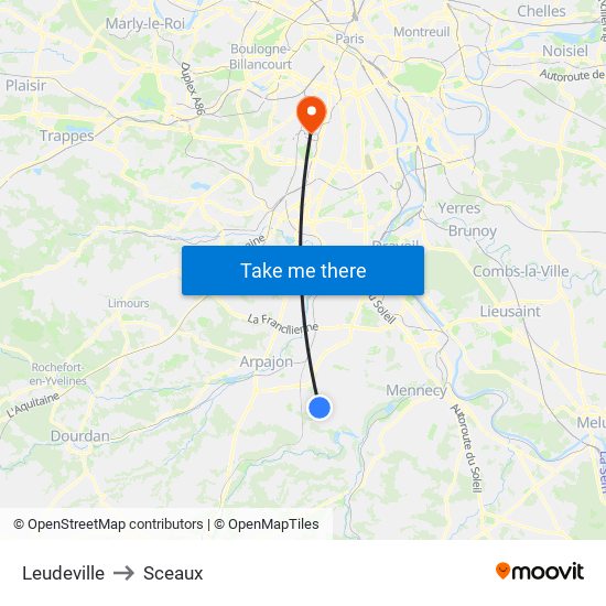 Leudeville to Sceaux map