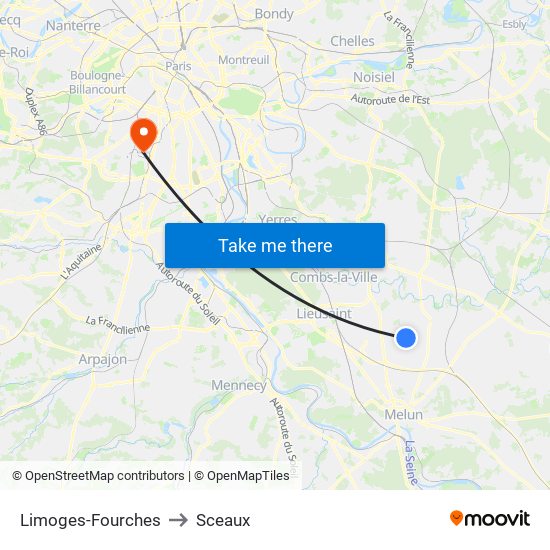Limoges-Fourches to Sceaux map