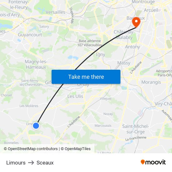 Limours to Sceaux map