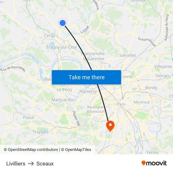 Livilliers to Sceaux map