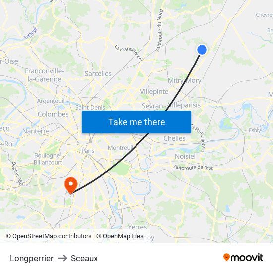 Longperrier to Sceaux map