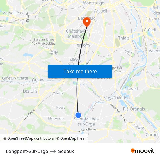 Longpont-Sur-Orge to Sceaux map