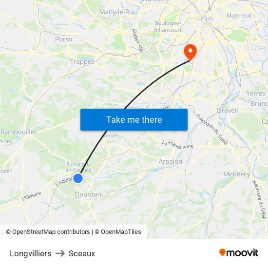 Longvilliers to Sceaux map