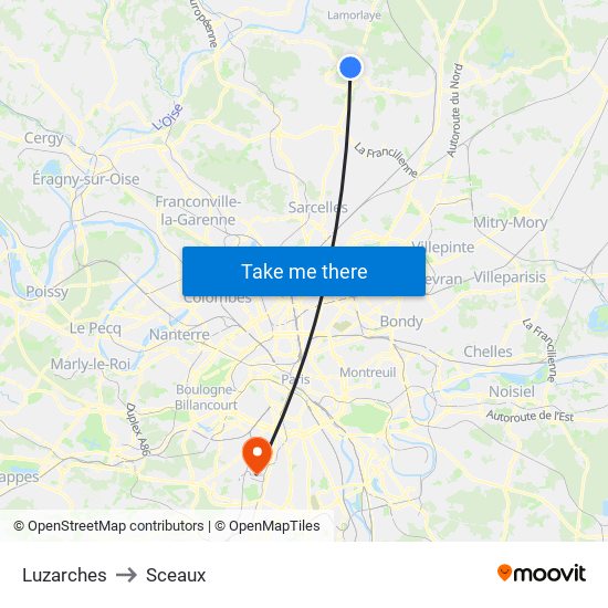 Luzarches to Sceaux map
