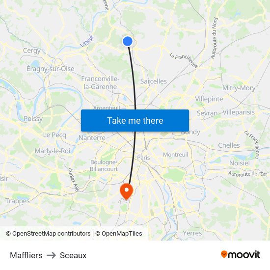 Maffliers to Sceaux map