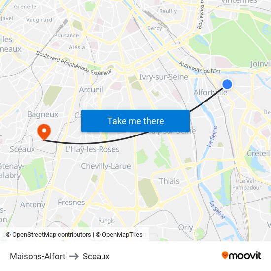 Maisons-Alfort to Sceaux map