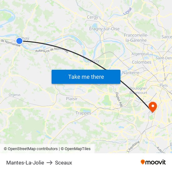 Mantes-La-Jolie to Sceaux map