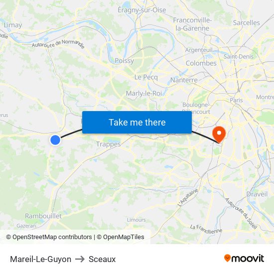 Mareil-Le-Guyon to Sceaux map