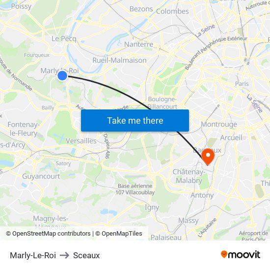 Marly-Le-Roi to Sceaux map