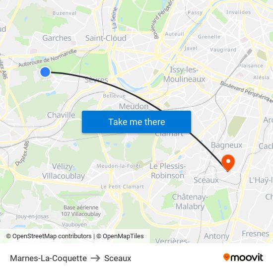 Marnes-La-Coquette to Sceaux map