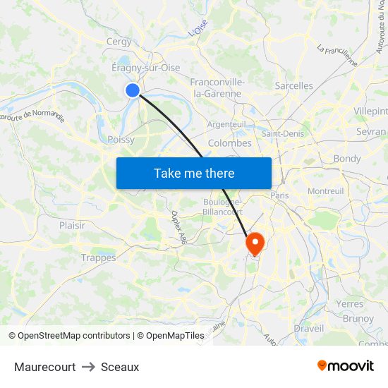 Maurecourt to Sceaux map