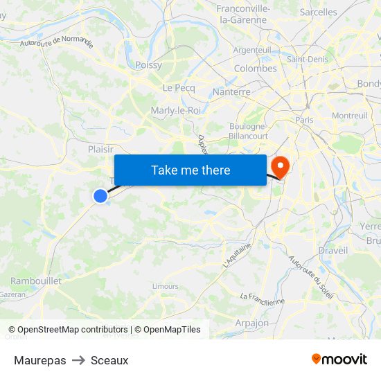 Maurepas to Sceaux map