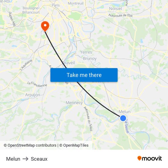 Melun to Sceaux map