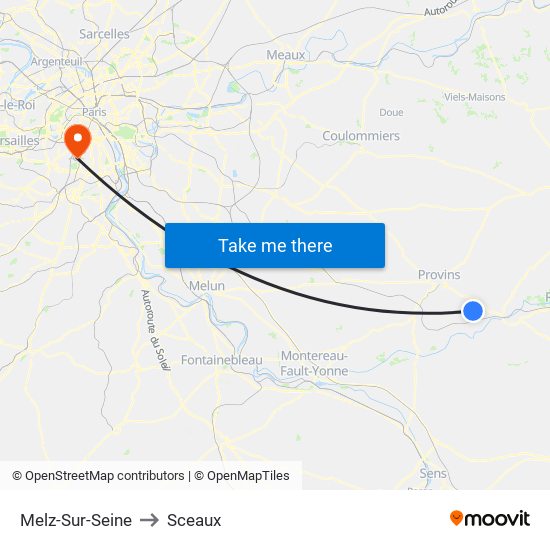 Melz-Sur-Seine to Sceaux map