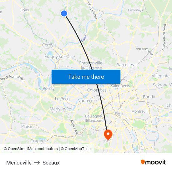 Menouville to Sceaux map