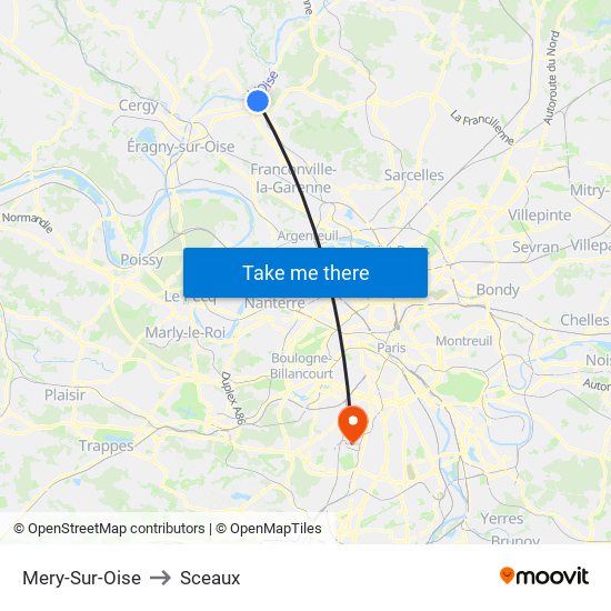Mery-Sur-Oise to Sceaux map
