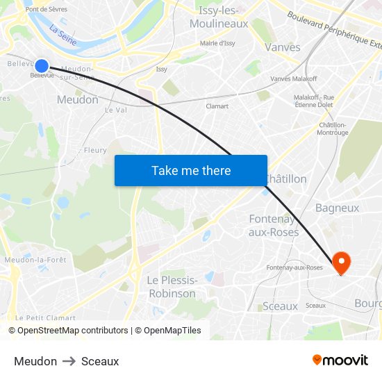 Meudon to Sceaux map