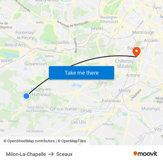 Milon-La-Chapelle to Sceaux map