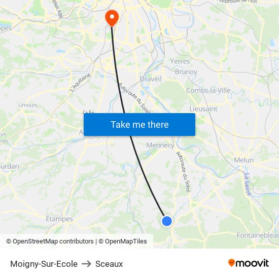 Moigny-Sur-Ecole to Sceaux map