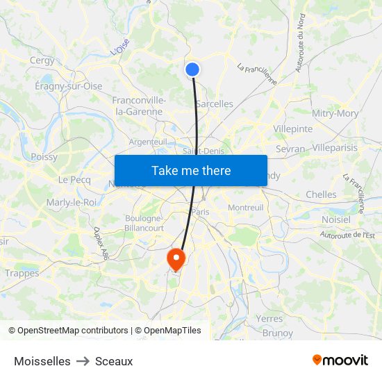 Moisselles to Sceaux map